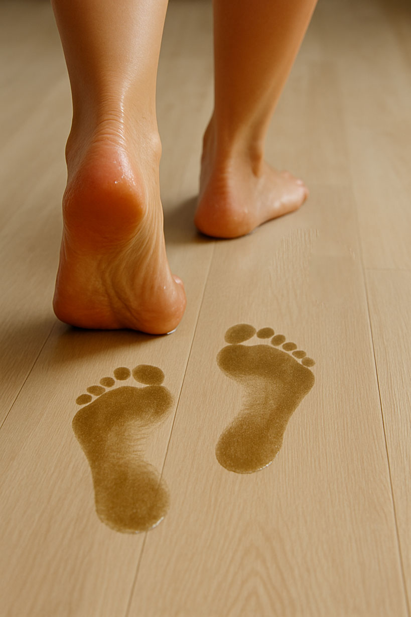 Mastné stopy na podlaze po nanesení krému