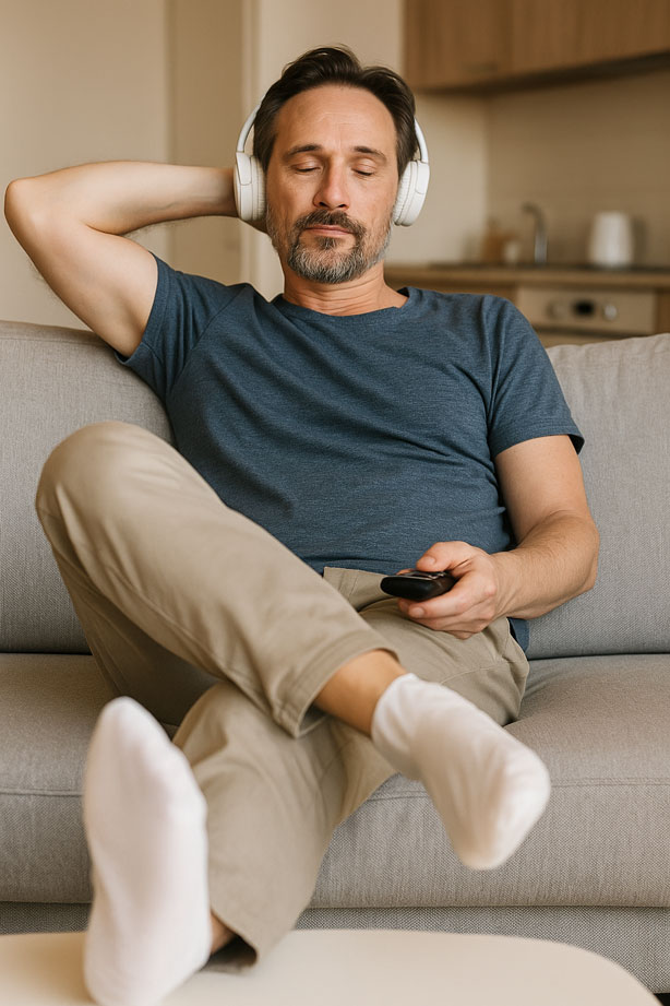 Muž odpočívá a poslouchá hudbu s MOLOSOC